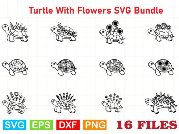 A Turtle with Flowers SVG Bundle for Craft & Graphics Projects