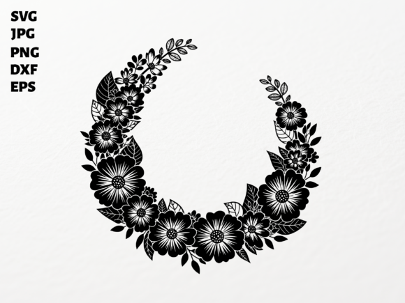 Elegant Floral Crescent Wreath Graphics for Crafts & Content