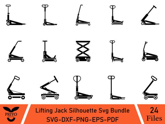 Lifting Jack Silhouette Bundle for Crafts & Website Graphics
